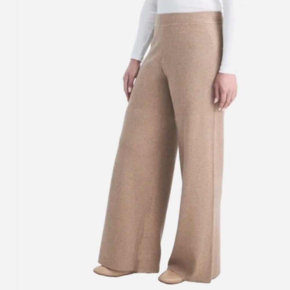 NWT Splendid Women's Wide Leg Ribbed Sweater Pants Tan Size L $60 11HL260